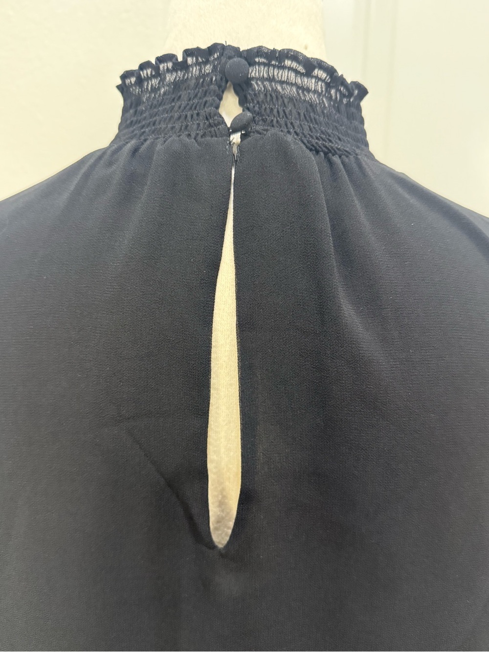 1. State Black Smocked Mock Neck Sheer Sleeve Blouse - Picture 5 of 10